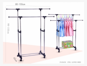 Osuki Portable Double Pole Clothes Hanging Rack Stand - Sundaysupermarket Premium Heavy Duty Double Rail Adjustable