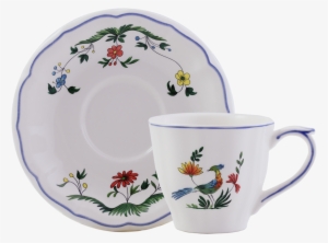 2 Us Tea Cups & Scrs - Gien Oiseaux De Paradis Tea Cups Saucers Set Of 2
