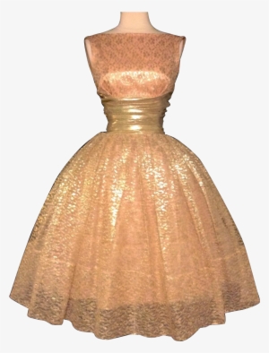 Stunning 1950s Party Dress Beautiful Gold Lace Nipped - Cocktail Dress
