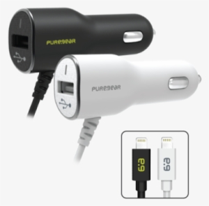 Car Charger With Lightning Connector And Usb Port - Puregear Power Adapter - Car