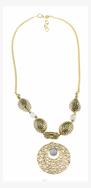 Brass Chain Necklace Circle Golden Onyx Oval Ornate - Brass Kette Halskette Kreis Golden Labradorit Verschnörkelt