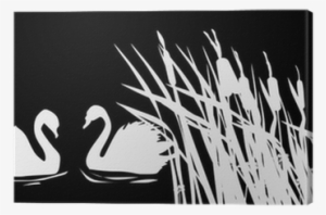 Two Swan Silhouettes On Black Background Canvas Print - Silhouette