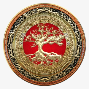 Bleed Area May Not Be Visible - Celtic Gold/red Tree Of Life Glass Cabochon Tibet Silver