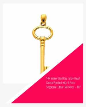 14k Yellow Gold Key To My Heart Charm Pendant With - Illustration