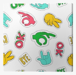 Retro 90s Style Hand Sign Patch Seamless Pattern Canvas - Hand