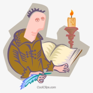 Monk With Book By Candlelight Royalty Free Vector Clip - Illustration