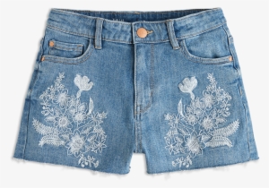 Denim Shorts With Embroidery Blue - Shorts