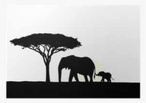 African Elephant With Baby Silhouette Poster • Pixers® - Silhouette Baby Elefant
