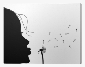 Silhouette Of Girl Blowing To Dandelion, Vector Illustration - Canvas Print