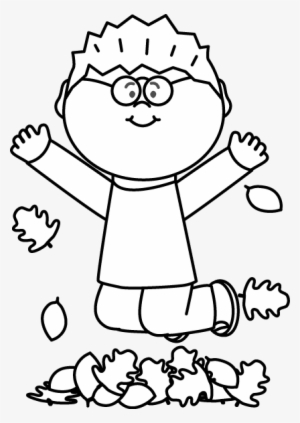 Black And White Boy Jumping In Leaves Clip Art - Jumping Black And White