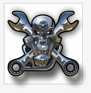 Chrome Motorcycle Engine W/ Skull - Metallic Skulls Png