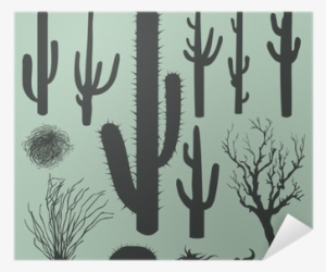 Vector Set Of Silhouettes Of Cacti And Other Desert - Desert Bush Vector