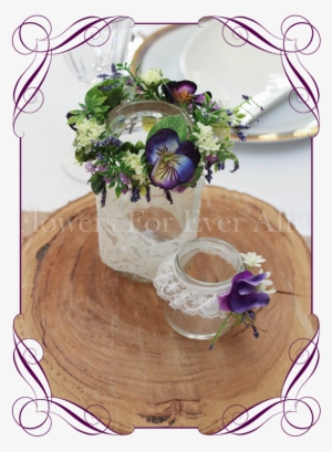 Set Of 2 Purple Rustic Floral Jar Centerpiece - Flower Bouquet