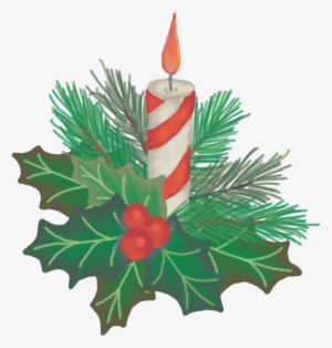Hand Drawn Christmas Candle With Holly And Pine Drawing - Clip Art