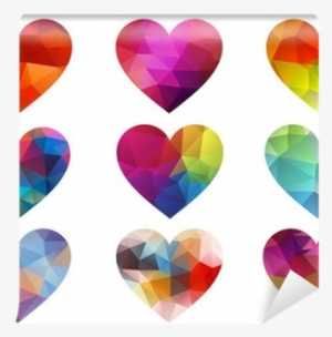 Colorful Hearts With Geometric Pattern, Vector Wall - Geometry