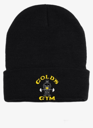 Black Woolen Beanie With Iconic Gold's Gym Logo
