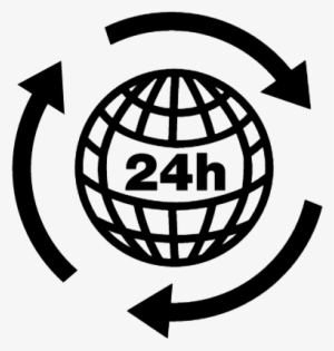 Earth Grid With 24 Hours Sign And Circle Of Arrows - Connected World Icon Png