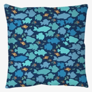 Blue Vector Seamless Pattern With Cartoon Silhouette - Kreslená Tapeta Ryby