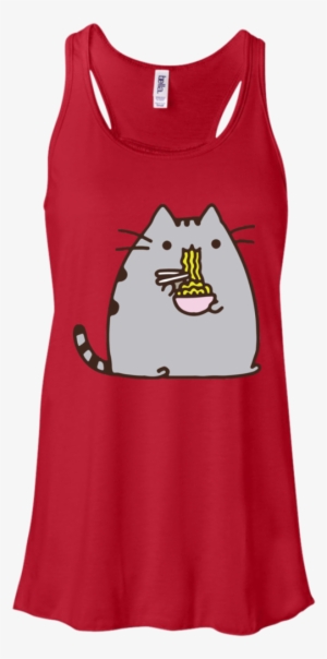 Pusheen The Cat Eating Noodles Juniors T-shirt Funny