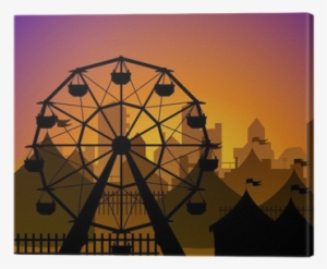 Ferris Wheel And Circus Silhouette In Front Of A City - Rueda Del Circo