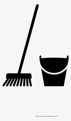 Broom And Water Bucket Coloring Page - Broom