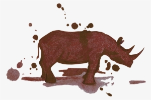 Hand Painted Ink Brown Rhinoceros Animal Decorative - Brown