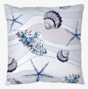 Seamless Marine Pattern With Shells And Starfish On - Watercolor Painting