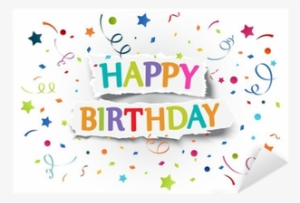 Happy Birthday Greetings On Ripped Paper Sticker • - Business Birthday Cards - Confetti Sprinkle