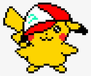 Pikachu With Ash's Hat - Cute Pikachu Pixel Art