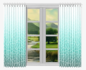 Ombre Turquoise Blue And White Swirls Doodles Window - Turquoise Ombre Curtains