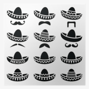 Mexican Sombrero Hat With Moustache Or Mustache Icons