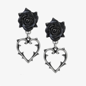 Rebelsmarket Wounded Love Black Rose Heart Of Thorns - Goth Earrings