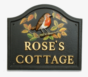 robin & autumn leaves house sign - cuphead