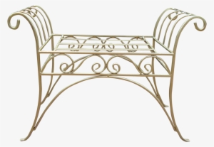 [sold] Gold Painted French Art Deco Scroll Iron Metal - Bench