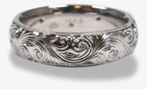 Hand Engraved Traditional Scroll With Diamond Accents - Titanium Ring