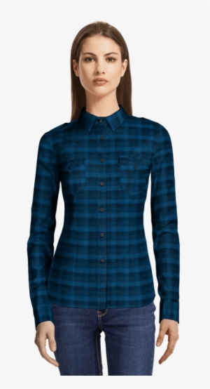 Blue Flannel Checked Shirt-view Front - Tuxedo Png For Women