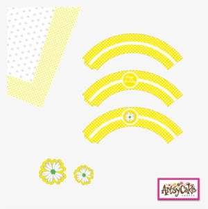 3-white Polka Dot On Yellow Cupcake Wrappers - Illustration