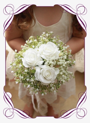 Silk Artificial White Wedding Flower Girls Posy Bouquet - Flower Girls Rose Bouquet