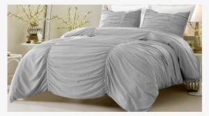 3 Pc Or 4 Pc Gray Ruched Comforter Duvet Cover Set