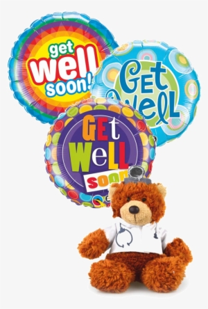 Bear With Get Well Balloons - Qualatex Get Well Soon Radiant Foil Balloon