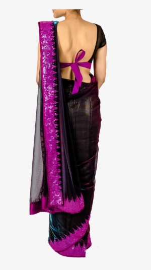 Black Blue And Pink Iridescent Saree And Blouse By - Silk
