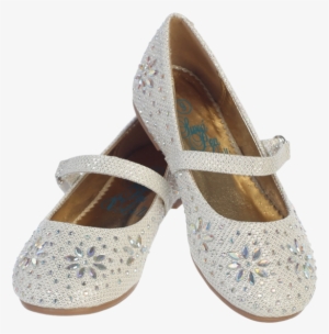 Ivory Glitter Flats Dress Shoes With Iridescent Stone