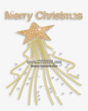 Gold Christmas Star Iron On Glitter Rhinestone Transfer - Art