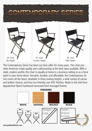 Gold Medal Director's Chair Catalog Contemporary Page - Bar Height Directors Chairs Black 30" Hunter Canvas