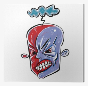 Angry Face Icon With Storming Cloud - Cartoon