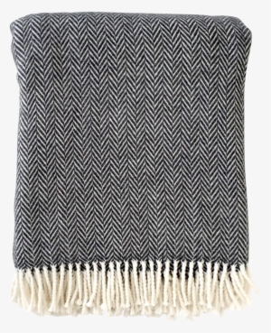 Fringed Herringbone Throw Blanket In Charcoal