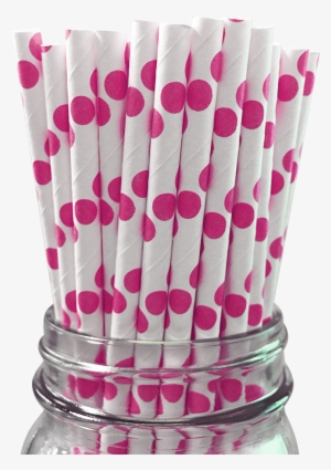 Raspberry Polka Dot 25pc Paper Straws - Paper