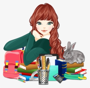 School Girl With Rabbit 2 Vector Download - Coloring Books For Girls: Stress Relief Coloring Book