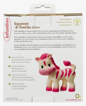 infantino teether toy, squeeze and teethe zebra