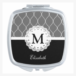chic black and white lace pattern custom monogram vanity - dark flower power pin, blanched almond/antique white/light